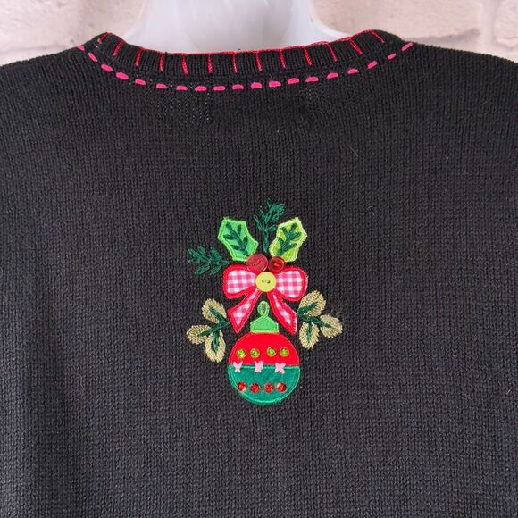 Quacker Factory Christmas Tree Small Sweater Jeanne Bice Women's Embroidered - Picture 4 of 8